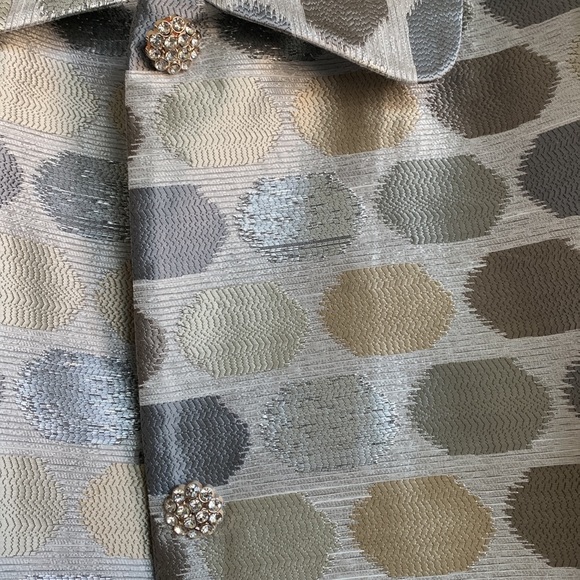 Step N Out Silver Metallic Light Jacket with Crystal Button Detail - Picture 2 of 5